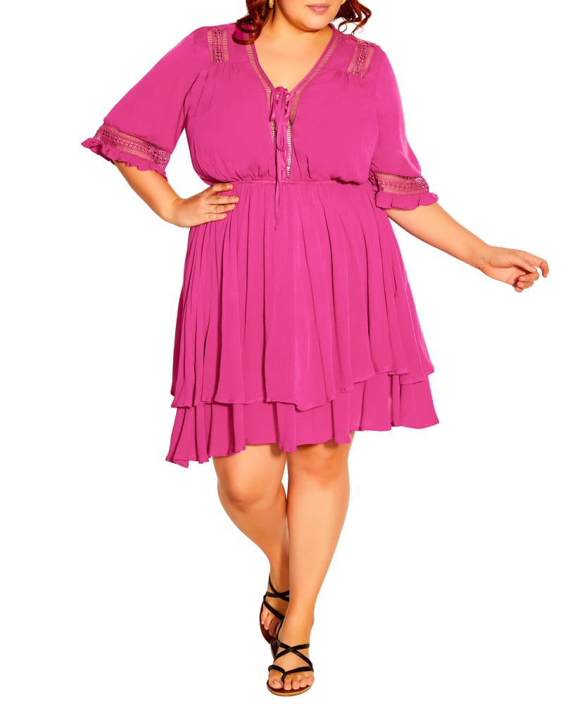 Front of a model wearing a size XS Jade Bring The Heat Dress in Deep Fuchsia by City Chic. | dia_product_style_image_id:234020
